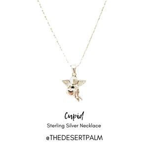 Sterling Silver Cupid Necklace ✨ | Angel Holding Heart Pendant | 16" Chain